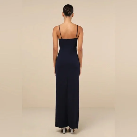 Lulus Sweetest Admirer Navy Blue Ruched Surplice Maxi Dress NWT Medium - Picture 3 of 4